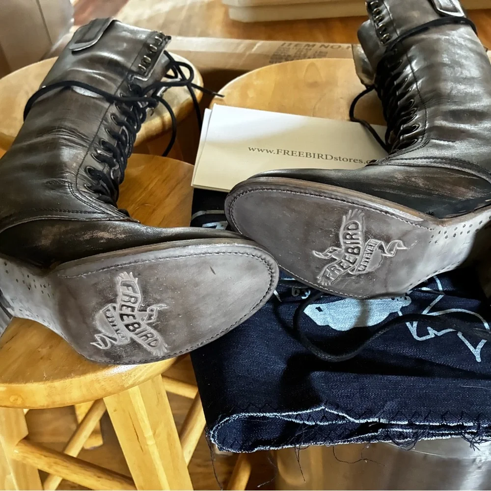 NEW Freebird GRANY "distressed black" Leather Lace-Up Boots - Picture 4 of 7